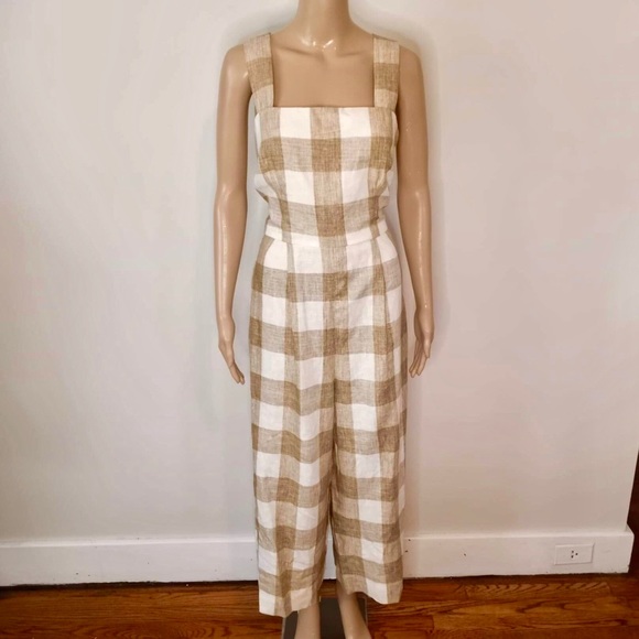 GAL MEETS GLAM BAILEY GINGHAM LINEN CROP JUMPSUIT - Picture 2 of 10